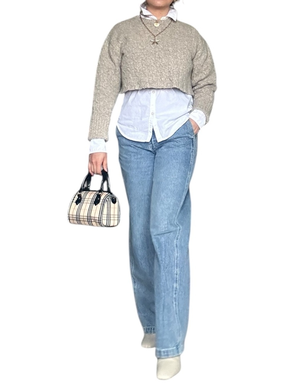 Giordano - Cropped Lambswool Sweater Grey Beige - XL